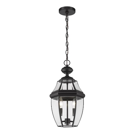 Westover 2 Light Outdoor Chain Mount Ceiling Fixture, Black & Clear Beveled